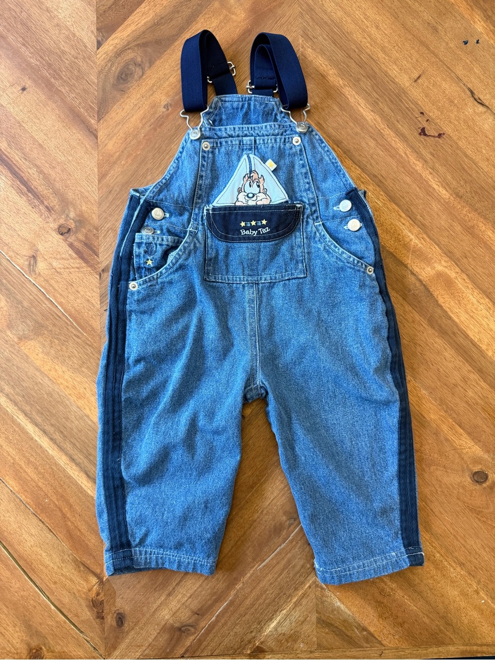 Vintage Baby Taz Denim Overalls 12–18M 90s Looney Tunes Embroidered